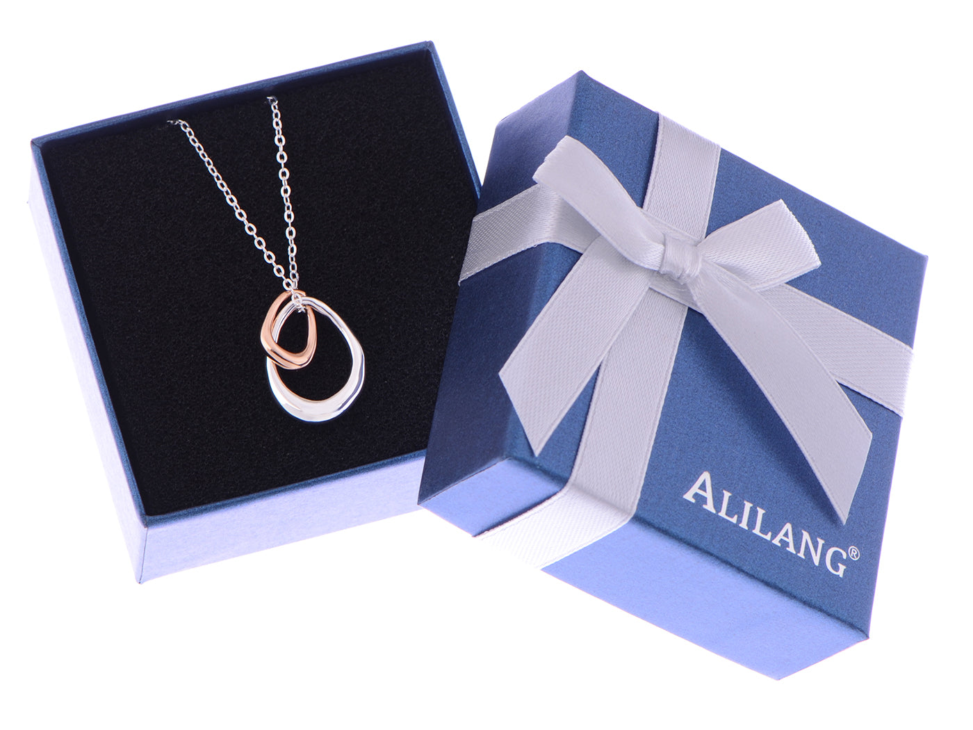 Alilang Stainless Steel Interlocking Double Circle Chain Link Pendant Necklace Jewelry for Girls and Women