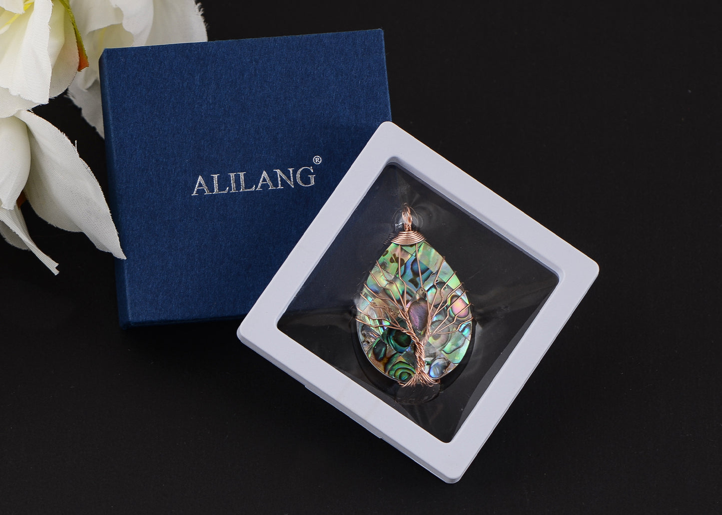 Alilang Abalone Shell Copper Wire Wrapped Tree Pendant Necklaces for Women Jewelry