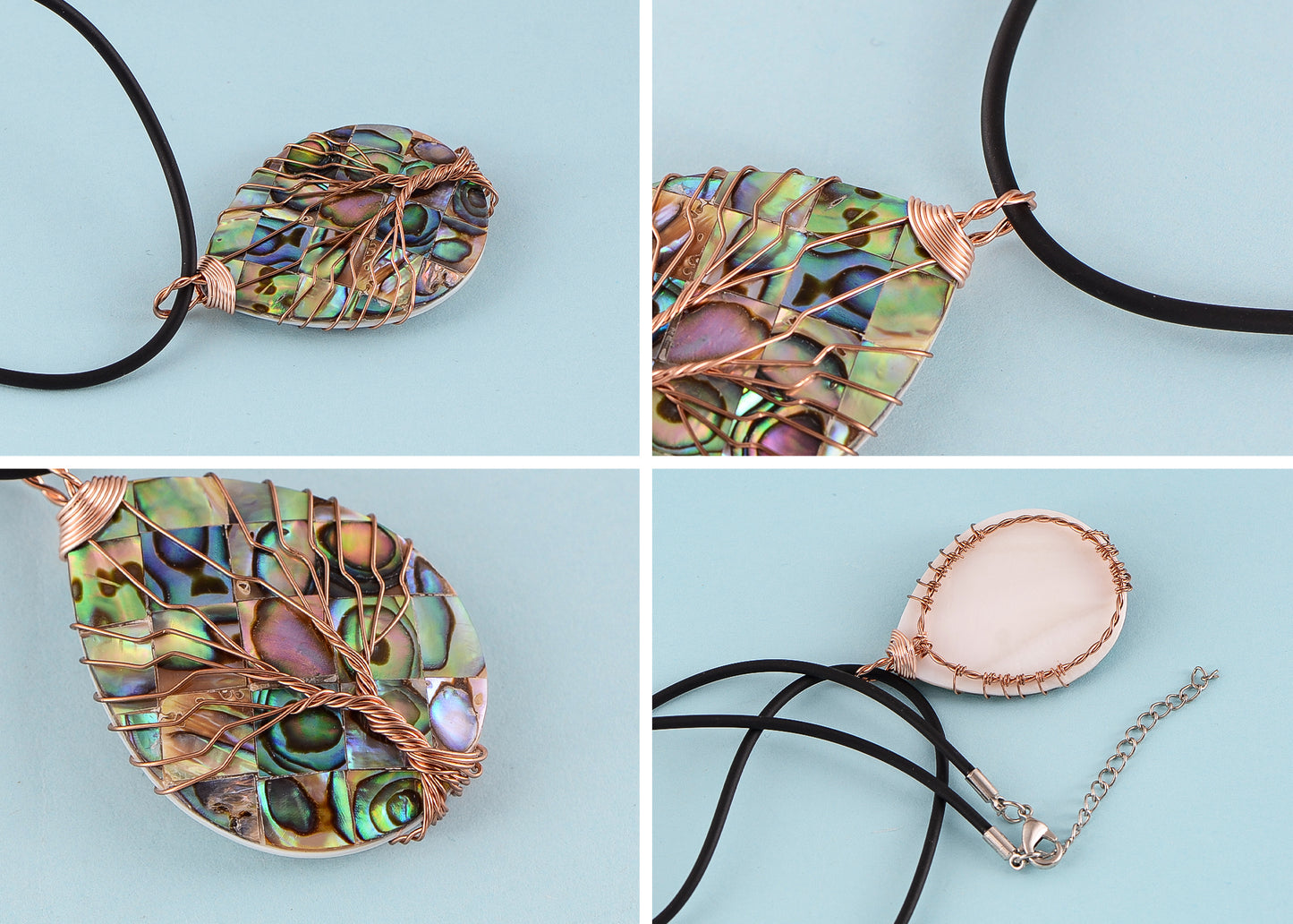 Alilang Abalone Shell Copper Wire Wrapped Tree Pendant Necklaces for Women Jewelry