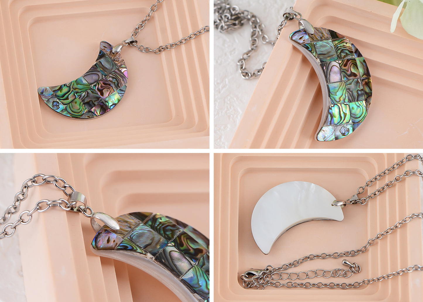 Alilang Crescent Moon Pendant Necklace Natural Abalone Shell Necklaces Jewelry for Women
