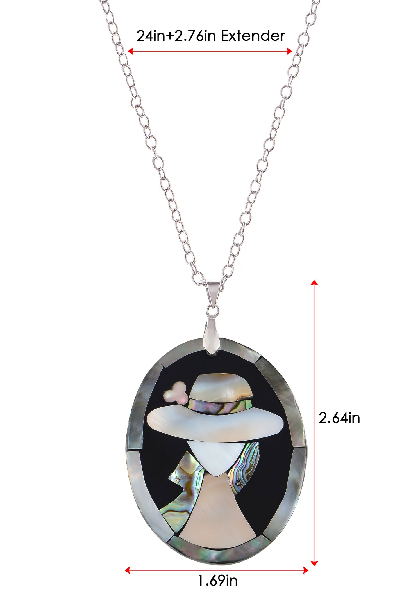 Alilang Silvery Tone Abalone Shell Elegant Lady Frame Pendant Necklace Christmas Valentine's Day Jewelry Gifts