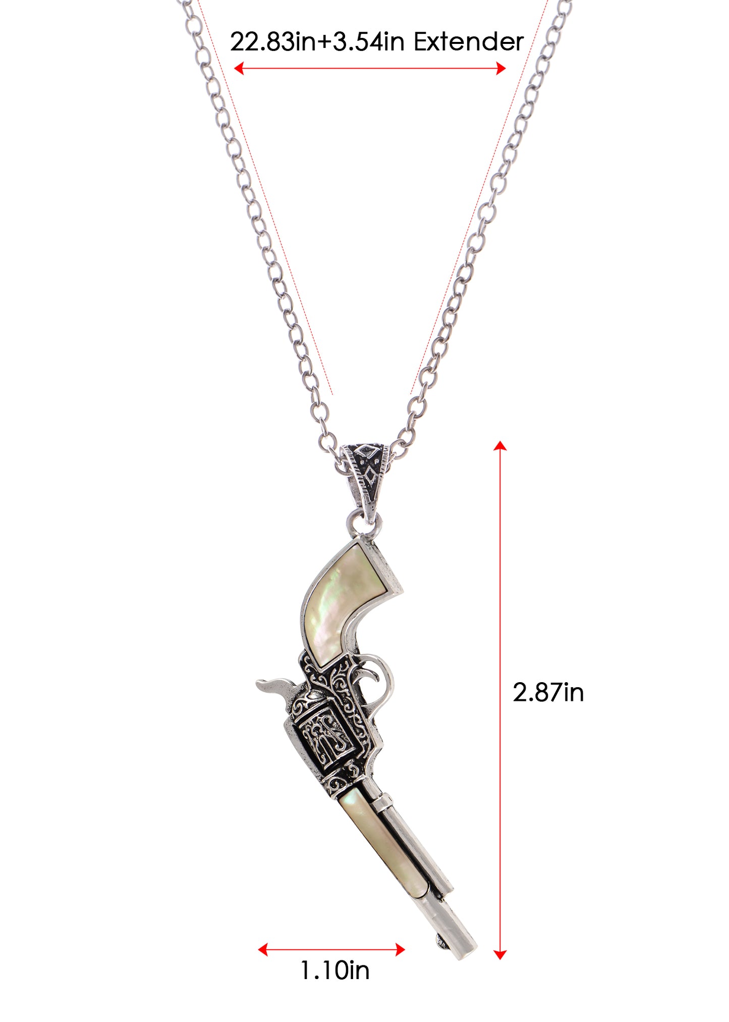 Alilang Antiqued Silvery Tone Abalone Shell Revolver Pistol Gun Pendant Necklace for Women Men