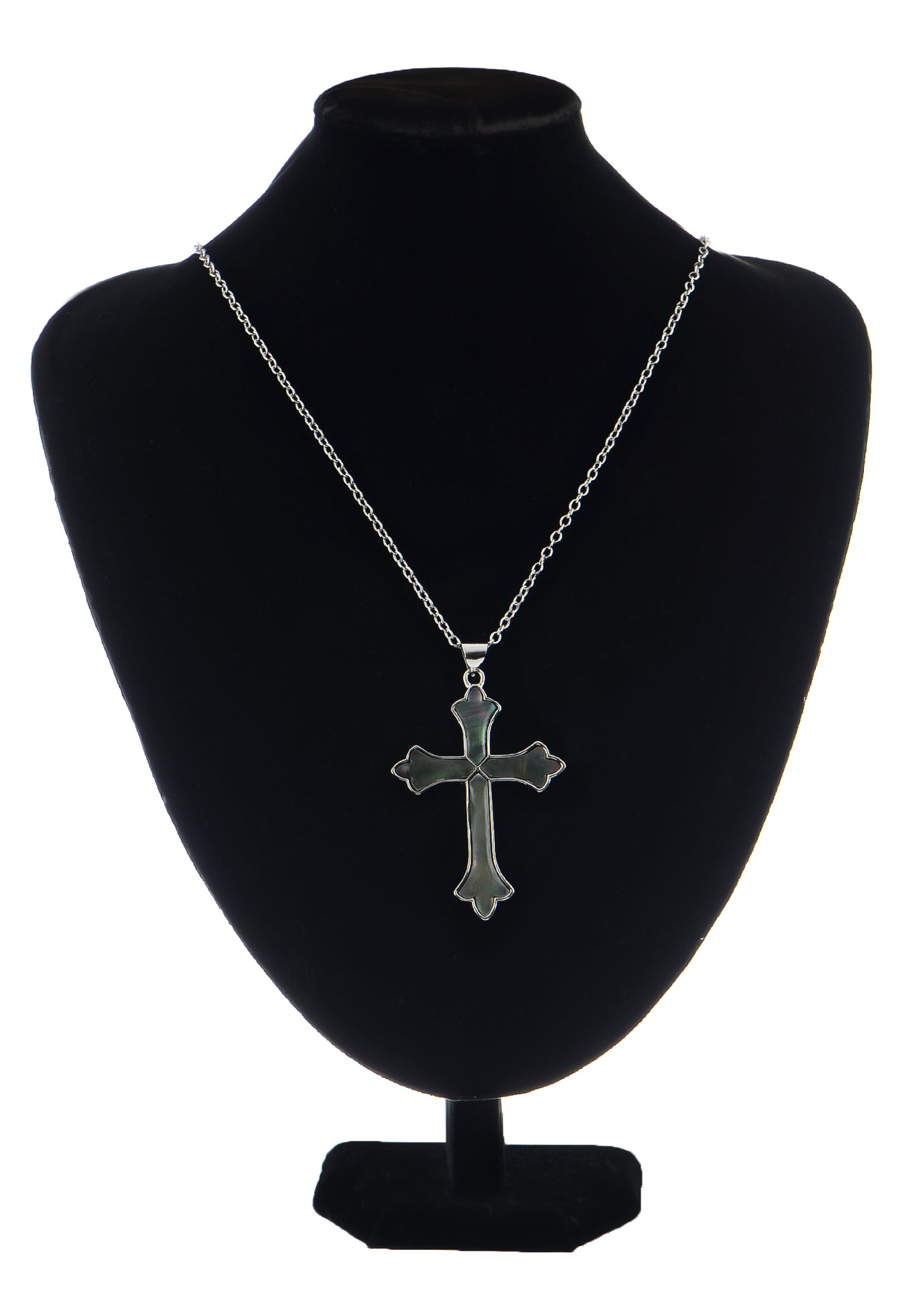 Alilang Vintage Inspired Silvery Tone Abalone Shell Religious Cross Pendant Necklace