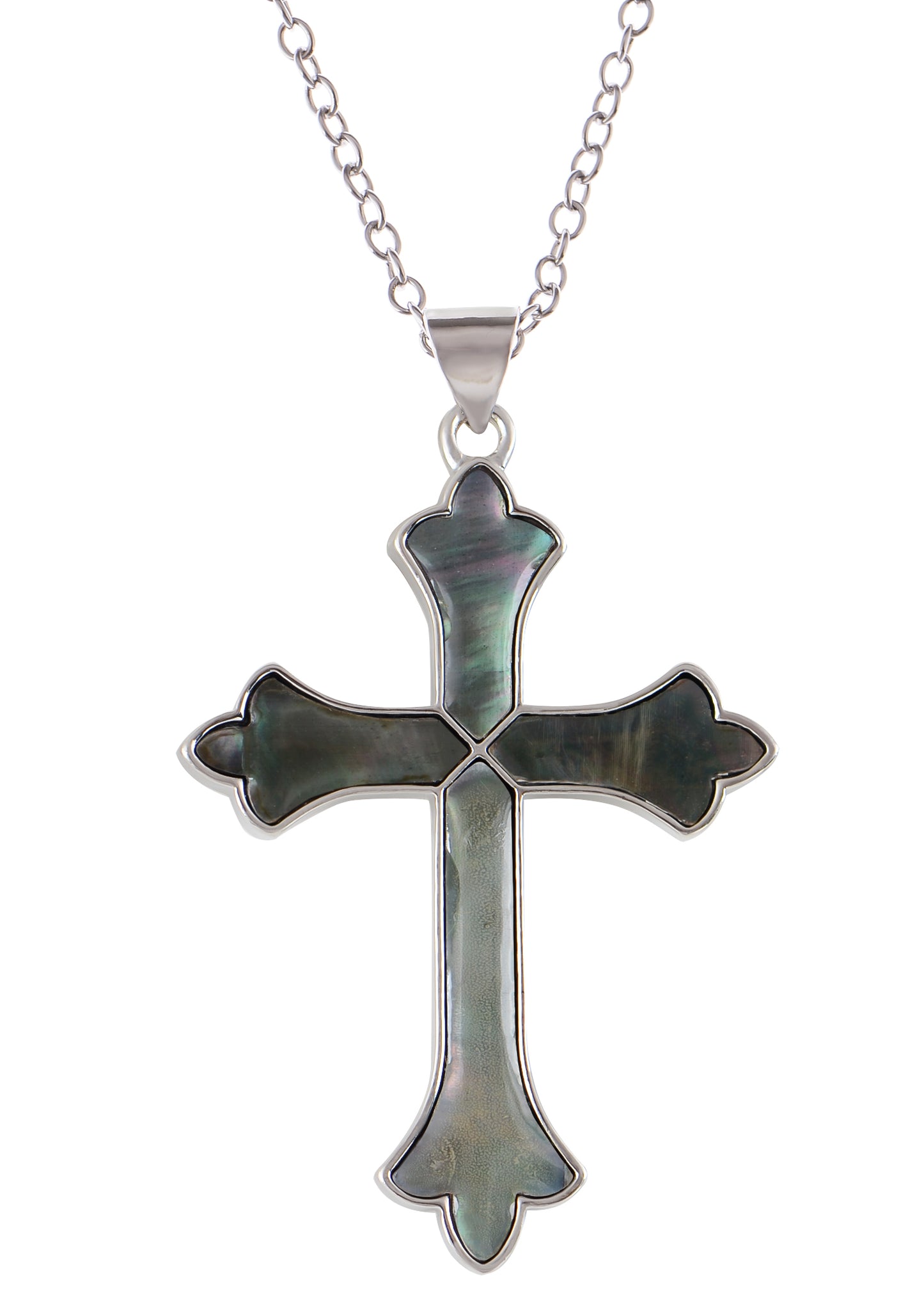 Alilang Vintage Inspired Silvery Tone Abalone Shell Religious Cross Pendant Necklace