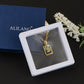 Alilang Initial Letters Pendant Necklace Mens Womens Abalone Shell Golden Tone Titanium Steel Square Capital Letter Necklaces