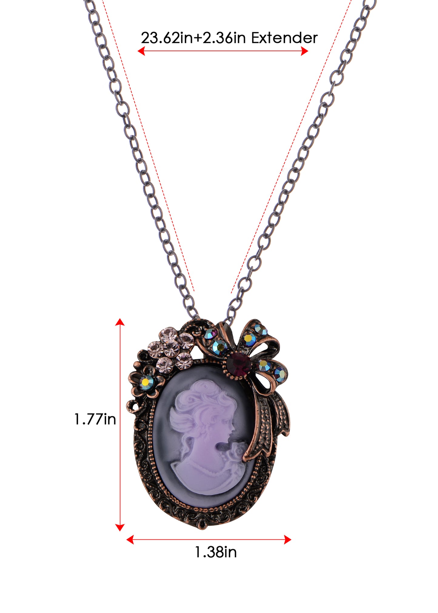 Alilang Vintage Inspired Crystal Rhinestones Victorian Lady Cameo Pendant Necklace Maiden Flower Ribbon Bow Brooch Pin