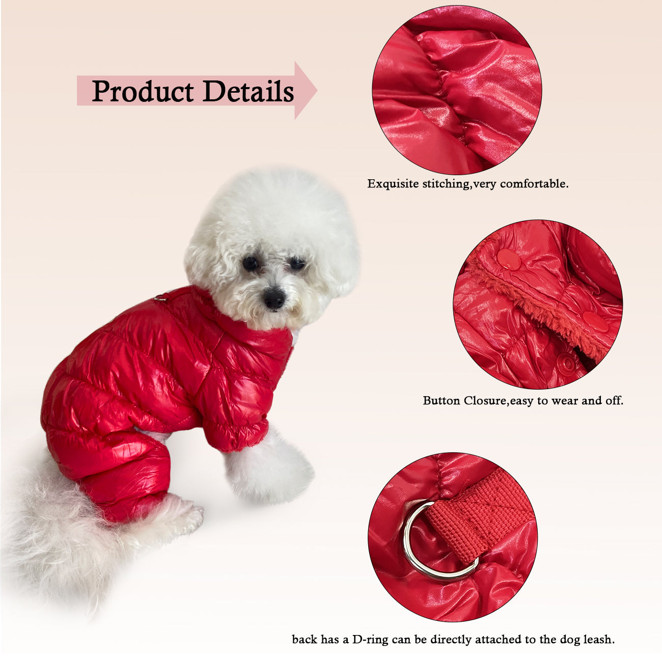 Dog Winter Coats Dog Snowsuit Waterproof Windproof Dog Cold Weather Coats for Small Puppy Dogs Warm Fleece Lining Dog Coat Clothes Dog Puffer Jacket Dog Apparel with D Ring