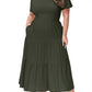 Anna-Kaci Women's Plus Size Casual Round Neck Flutter Short Sleeve Elastic Waist Smocked Tiered Maxi Dress