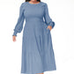 Anna-Kaci Women's Plus Size Casual Poet Long Sleeve Smocked Dress Crewneck Flowy Tiered Midi Dress