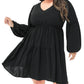 Anna-Kaci Women's Plus Size Tunic Dress V Neck Long Sleeve Smocked Casual Loose Flowy Swing Shift Dresses