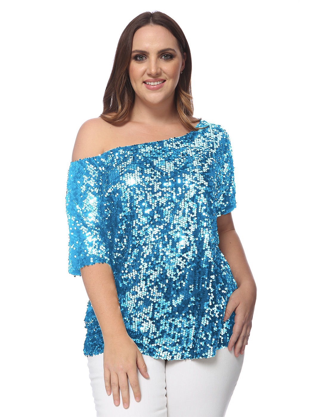 Off the shoulder best sale sequin top plus size