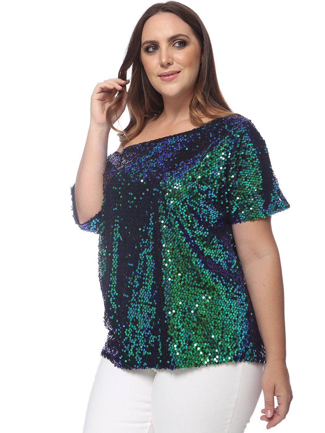 Green sequin top outlet plus size