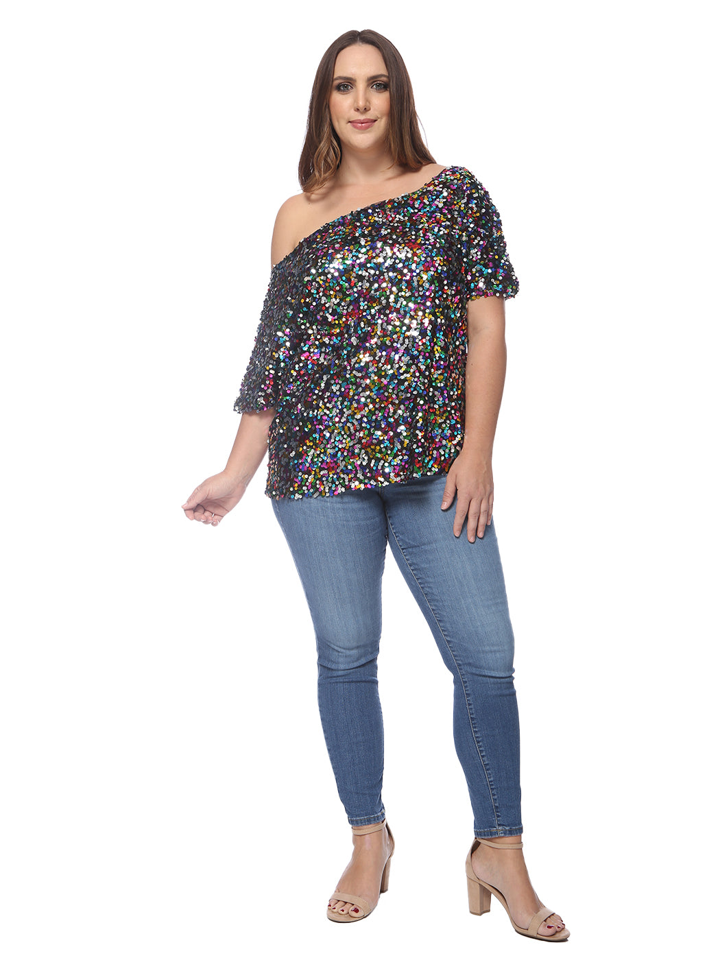 Plus size off shoulder cheap sequin top