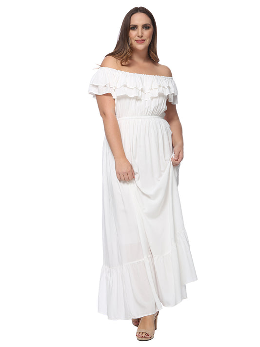 Off Shoulder Ruffle Empire Maxi Dress