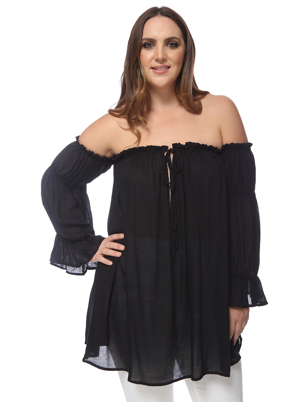 Plus Size Cold Shoulder Peasant Top