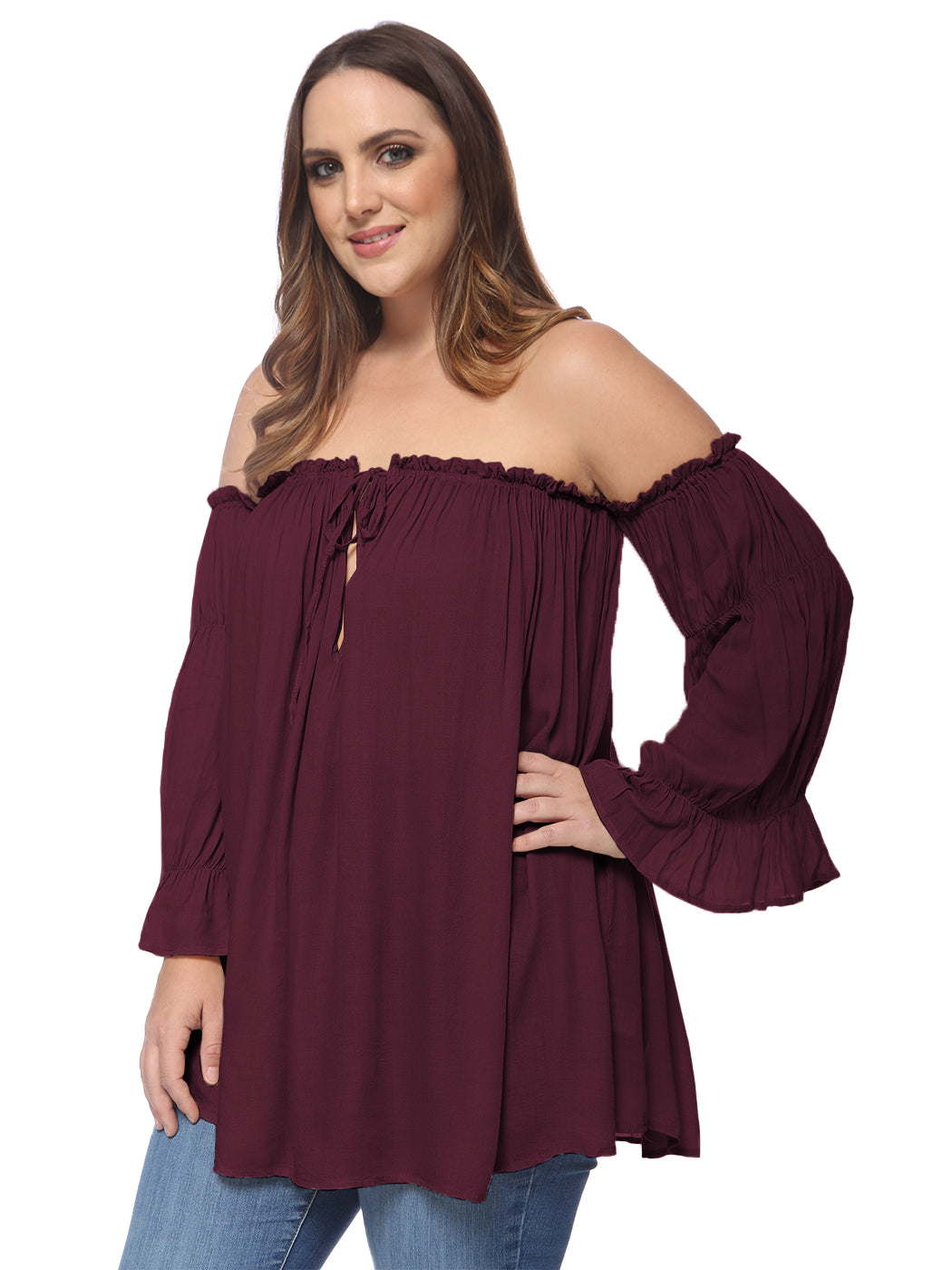 Plus Size Cold Shoulder Peasant Top