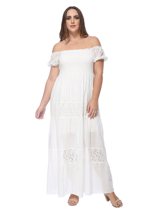 Plus Size Off Shoulder Lace Boho Maxi Dress