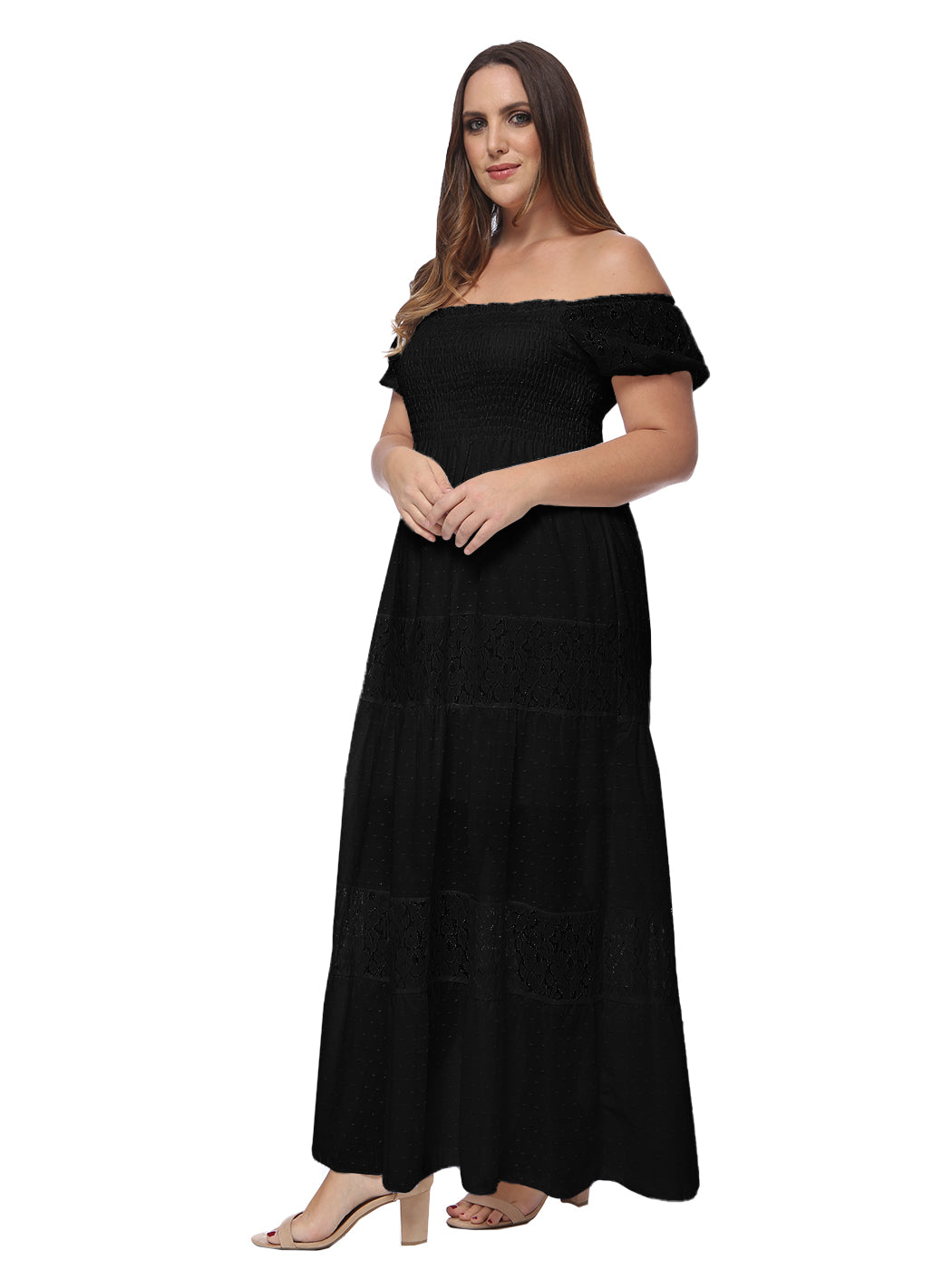 Plus Size Off Shoulder Lace Boho Maxi Dress
