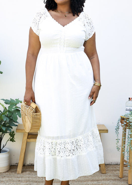 Anna-Kaci Plus Size Renaissance Peasant Medieval Maiden Boho Inspired short Sleeve Lace Flower Trim Dress