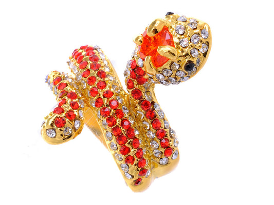 Ruby Red Body Fireopal Zircon Coiled Snake Sized Ring