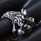 Vintage Antique Reproduced Dragon Head Big Simulated Pearl Sized Ring