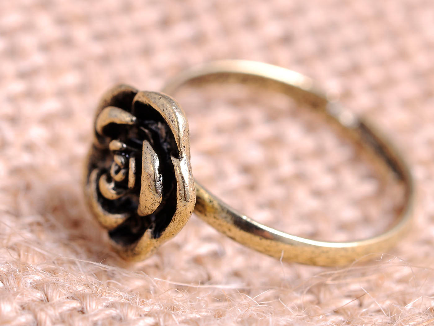 Petite Antique Finish Carved Rose Flower Ring