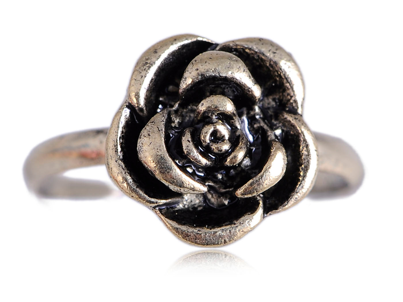 Petite Antique Finish Carved Rose Flower Ring