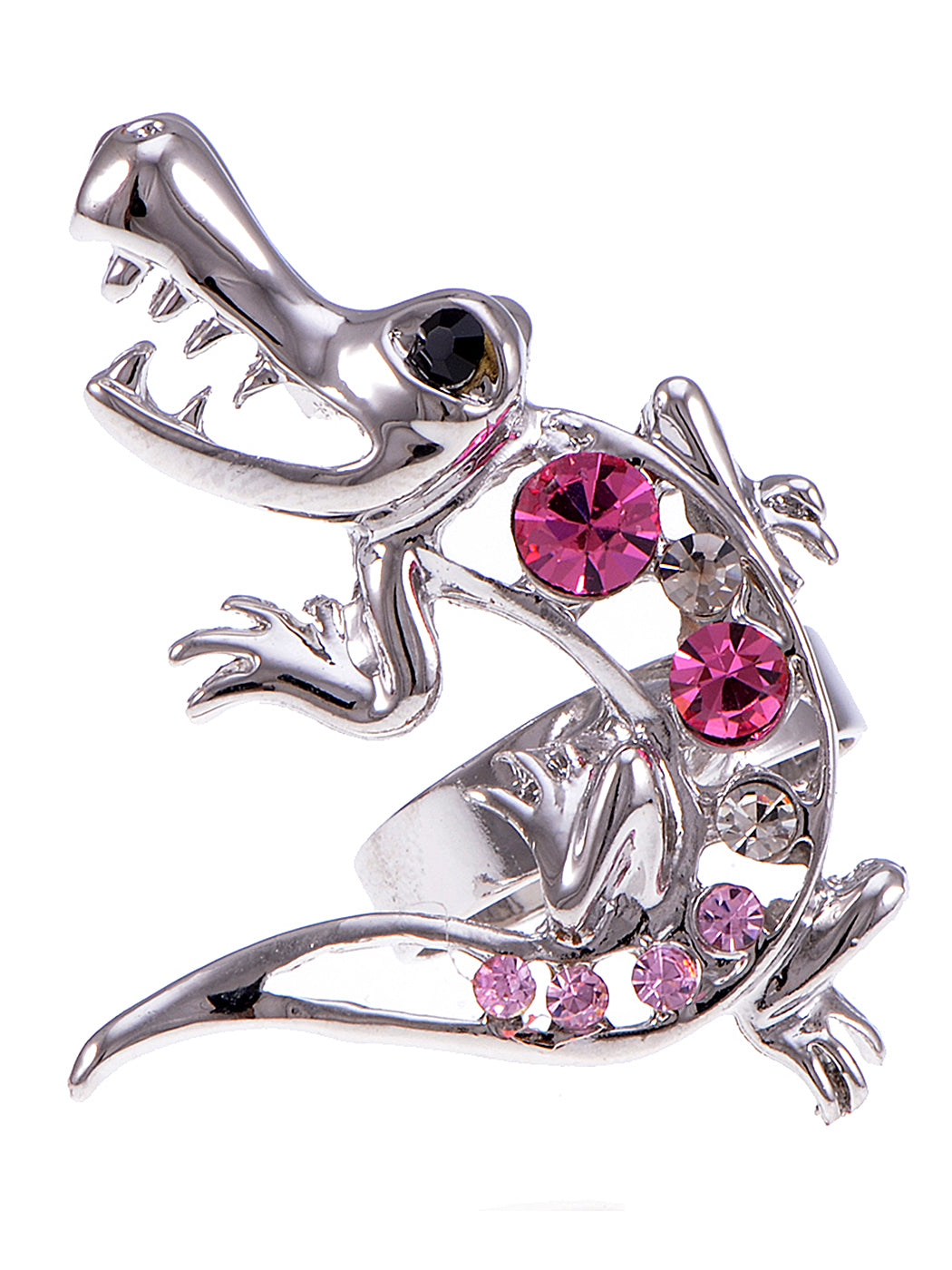 Silver Jewelry Pink Encrusted Crocodile Alligator Animal Ring