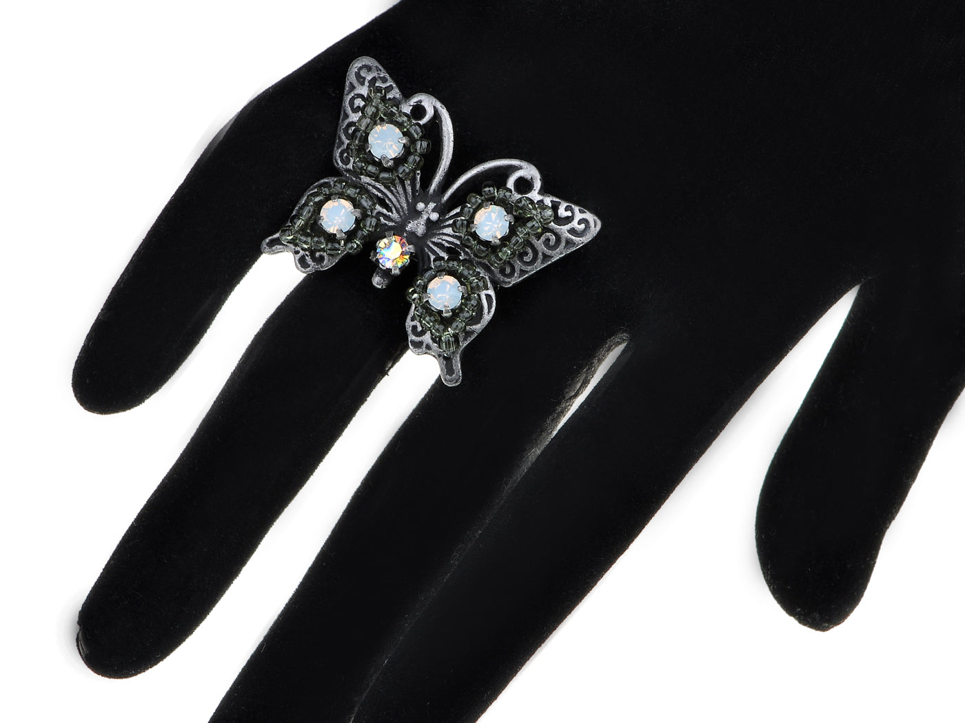 Opal Round Bead Butterfly Ring
