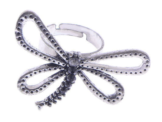 Jet Black Body Dragonfly Jewellry Ring