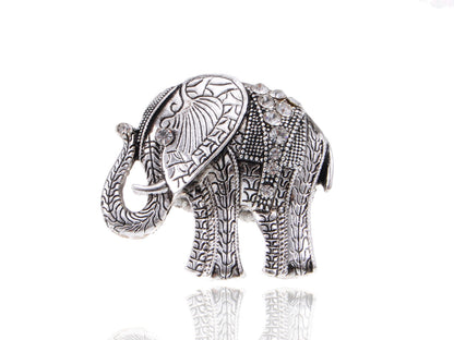 Antique Tusked Elephant White Accented Ring