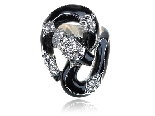 Black Enamel Egyptian Snake Sized Jewelry Gothic Ring