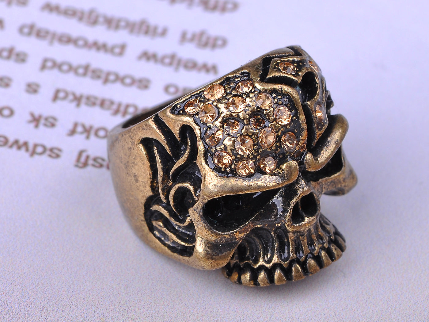 Gothic Design Brass Topaz Skull Sized Ring