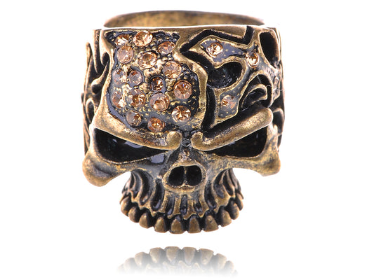 Gothic Design Brass Topaz Skull Sized Ring