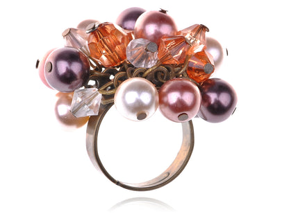 Fabricated Opal White Pearl Smoke Cluster Acry Beaded Jewelry Ring