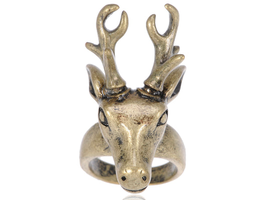 Unisex Antique Bronze Two Horn Reindeer Animal Easter Cosplay Ring