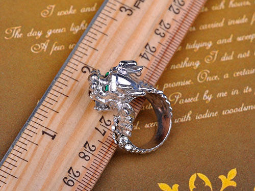 Roar Feisty Emerald Eye Silver D Dragon Head Able Sized Ring
