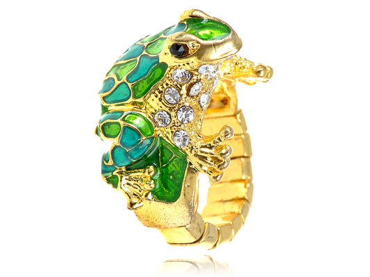 Toad Frog Enamel Green Blue Painted Sized Ring