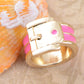Pink Enameled Belt Design Buckle Pattern Ring