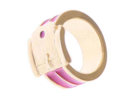 Pink Enameled Belt Design Buckle Pattern Ring