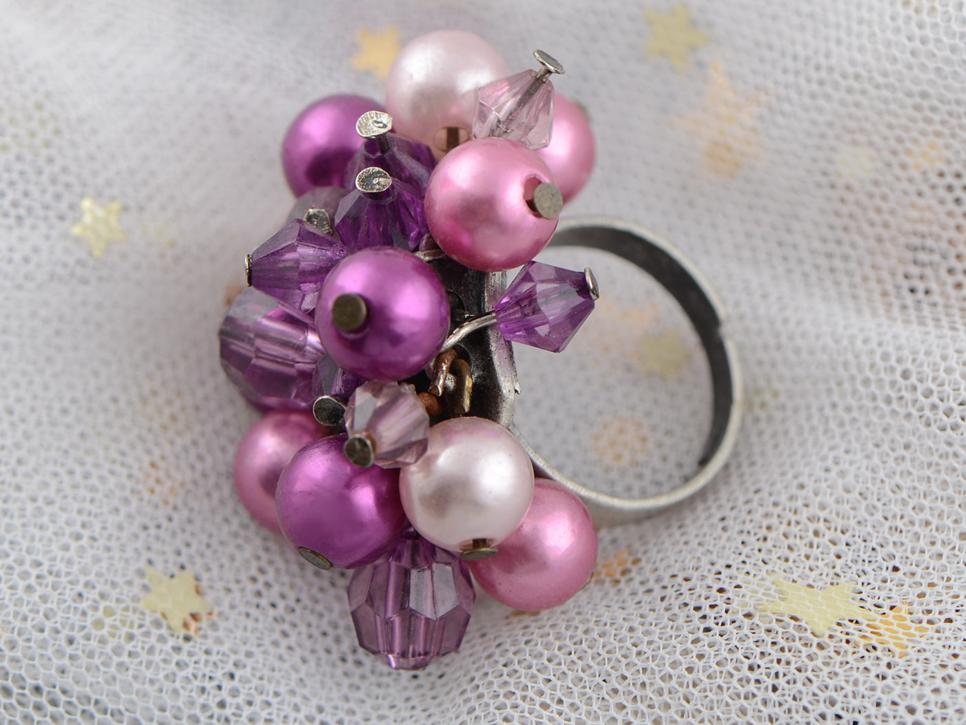 Antique Purple Pearl Bead Bouquet Ring
