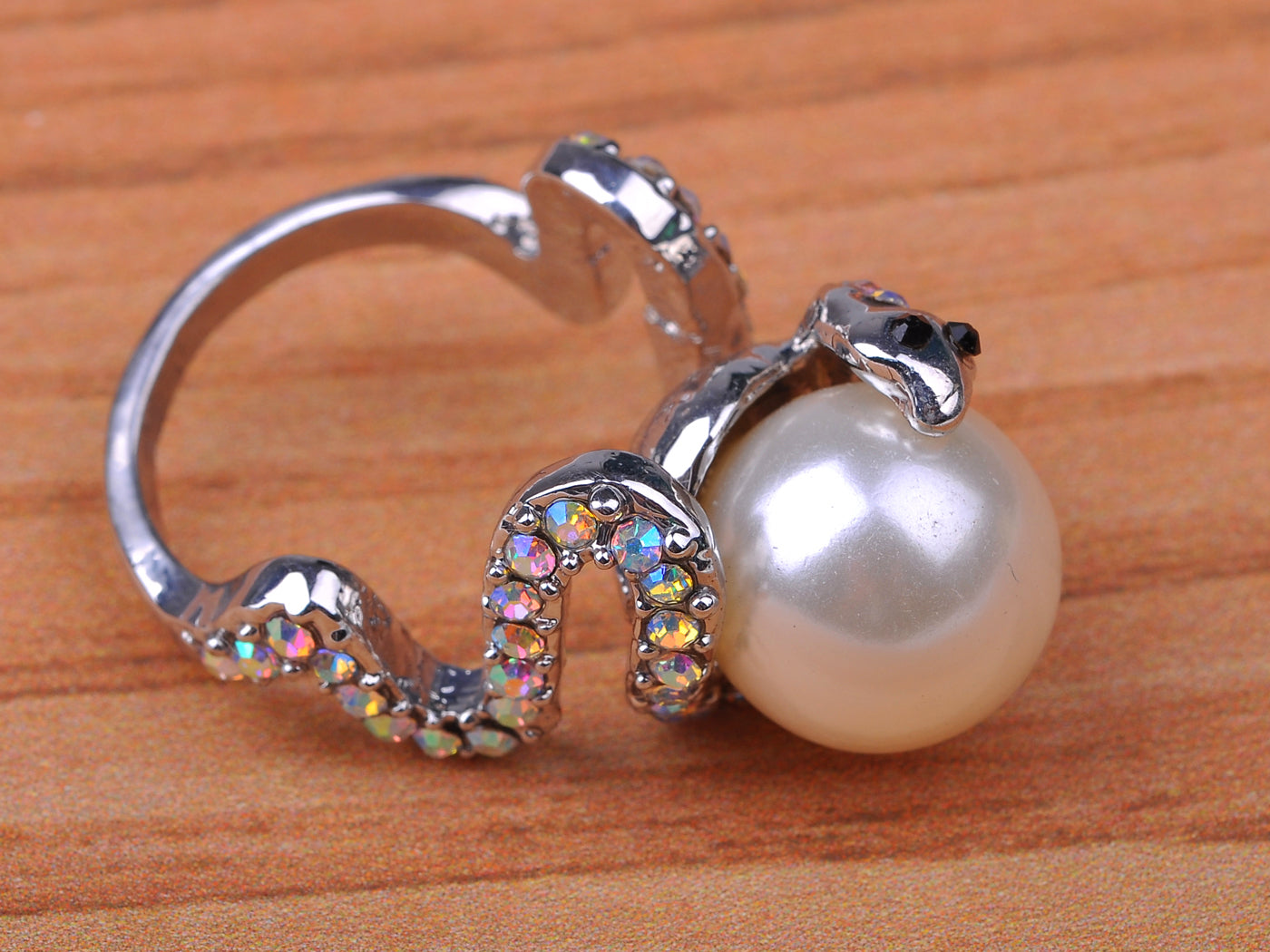 Opal Pearl Bead Snake Statement Ring