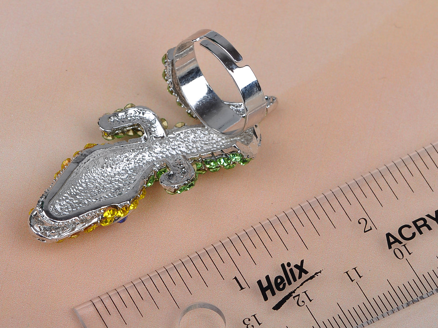 Green Peridot Yellow Big Head Alligator Reptile Jewelry Ring