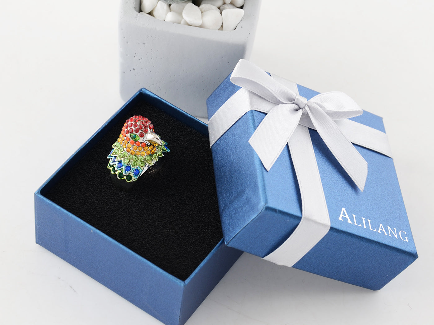 Alilang Women Colorful Crystal Rhinestone Birds Head Shape Rings Mother's Day Birthday Gifts