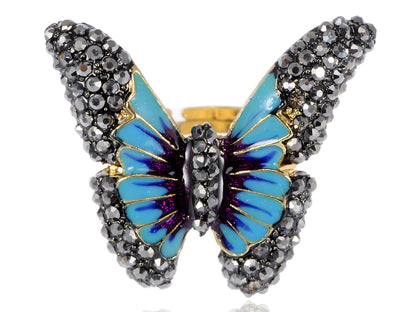 Jet Black S Turquoise Colored Enamel Butterfly Ring