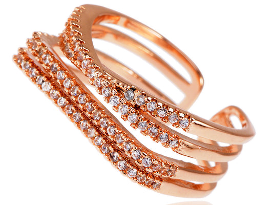 Rose Gold Shine Encrusted Stacked Intertwined Ring