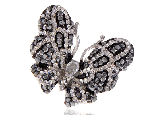 Jet Black White Flying Wing Fly Butterfly Ring