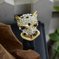 Gold Jaguar Snow Leopard Cheetah Head Kitty Cat Ring