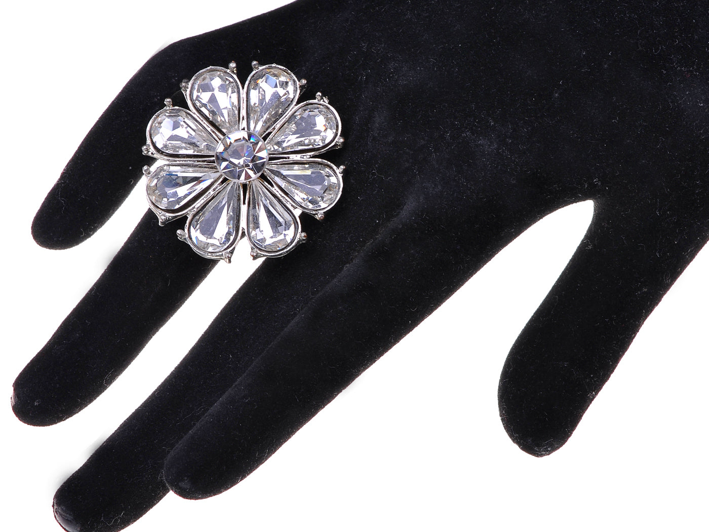Floral Petals Silver Daisy Flower Ring