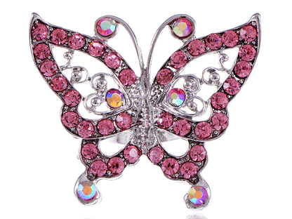 Iridescent Pink Butterfly Heart Ring